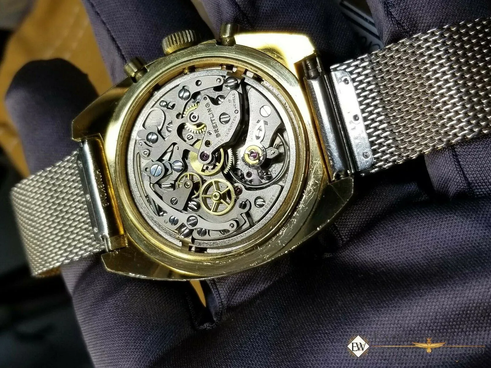 Rare Vintage Breitling 9657 Chronograph 1970's Lemania 1873 Gold Plat Panda Dial