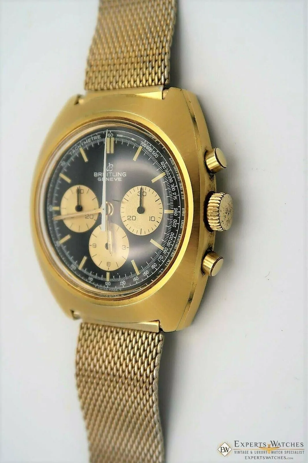 Rare Vintage Breitling 9657 Chronograph 1970's Lemania 1873 Gold Plat Panda Dial