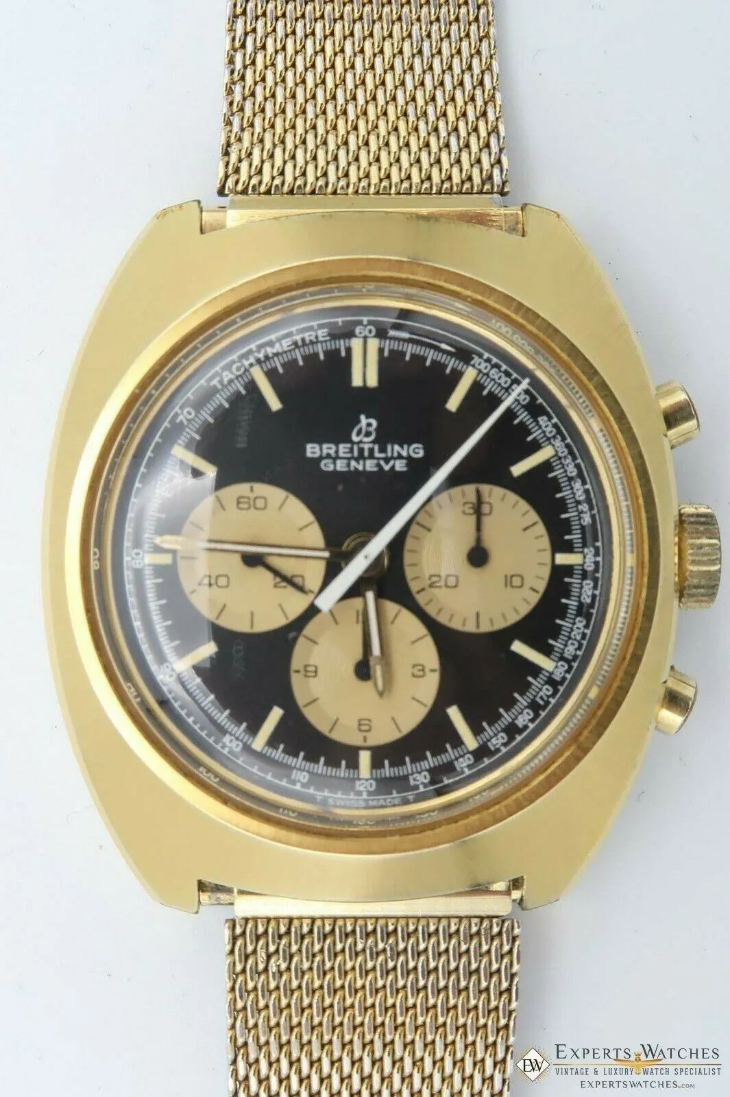 Rare Vintage Breitling 9657 Chronograph 1970's Lemania 1873 Gold Plat Panda Dial