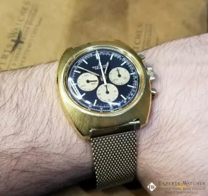 Rare Vintage Breitling 9657 Chronograph 1970's Lemania 1873 Gold Plat Panda Dial