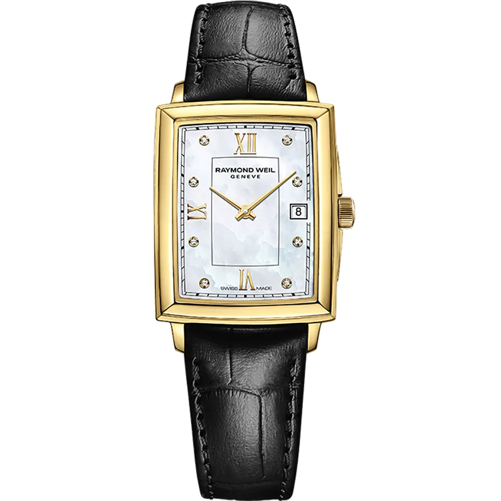Raymond Weil Women's Toccata Gold Diamond Black Strap Mother of Pearl Dial Watch