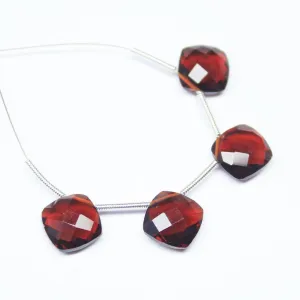 Red Garnet Quartz Faceted Cushion Gemstone Matching Pair Beads 6pc 10mm