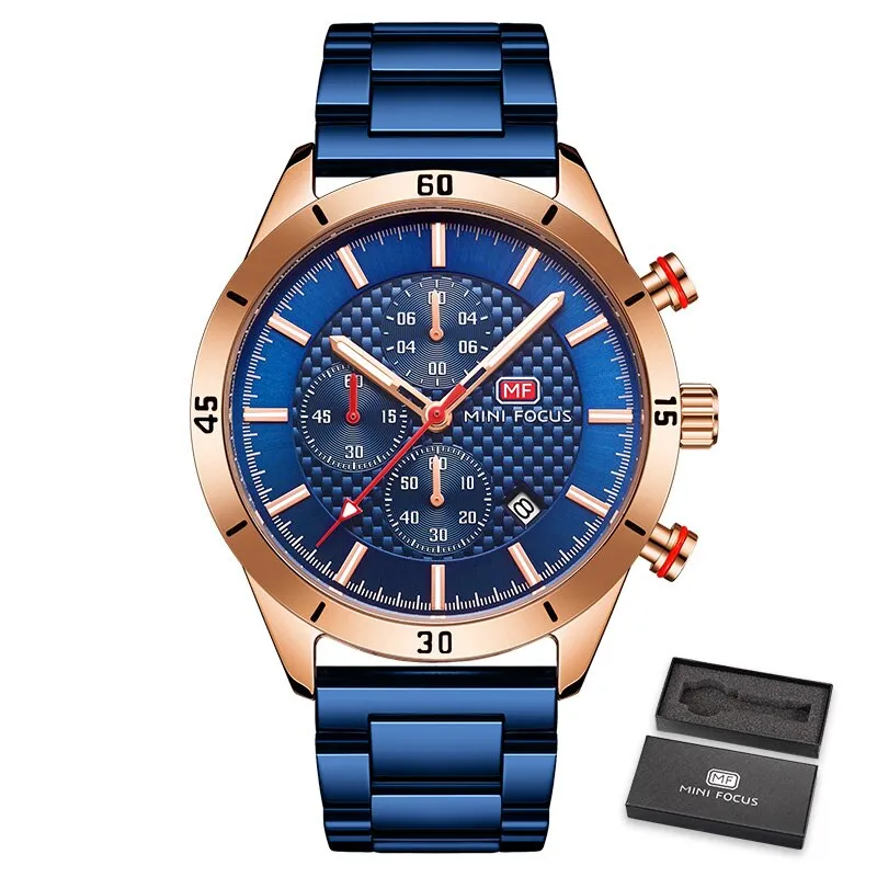 Relogio Masculino MINI FOCUS Men&#39;s Business Watch Top Brand Luxury Chronograph Waterproof Sports Stainless Steel Wristwatch
