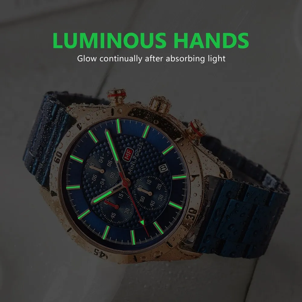 Relogio Masculino MINI FOCUS Men&#39;s Business Watch Top Brand Luxury Chronograph Waterproof Sports Stainless Steel Wristwatch