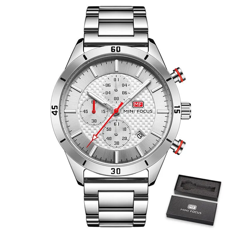 Relogio Masculino MINI FOCUS Men&#39;s Business Watch Top Brand Luxury Chronograph Waterproof Sports Stainless Steel Wristwatch