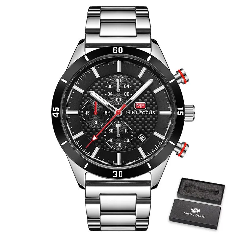 Relogio Masculino MINI FOCUS Men&#39;s Business Watch Top Brand Luxury Chronograph Waterproof Sports Stainless Steel Wristwatch