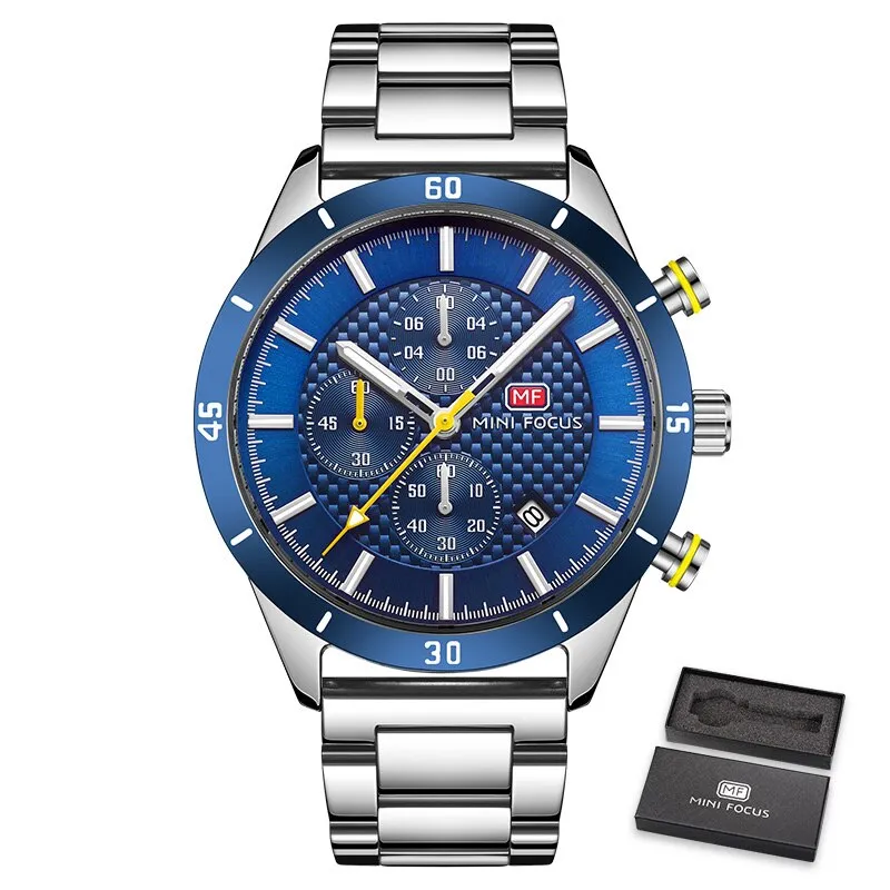 Relogio Masculino MINI FOCUS Men&#39;s Business Watch Top Brand Luxury Chronograph Waterproof Sports Stainless Steel Wristwatch