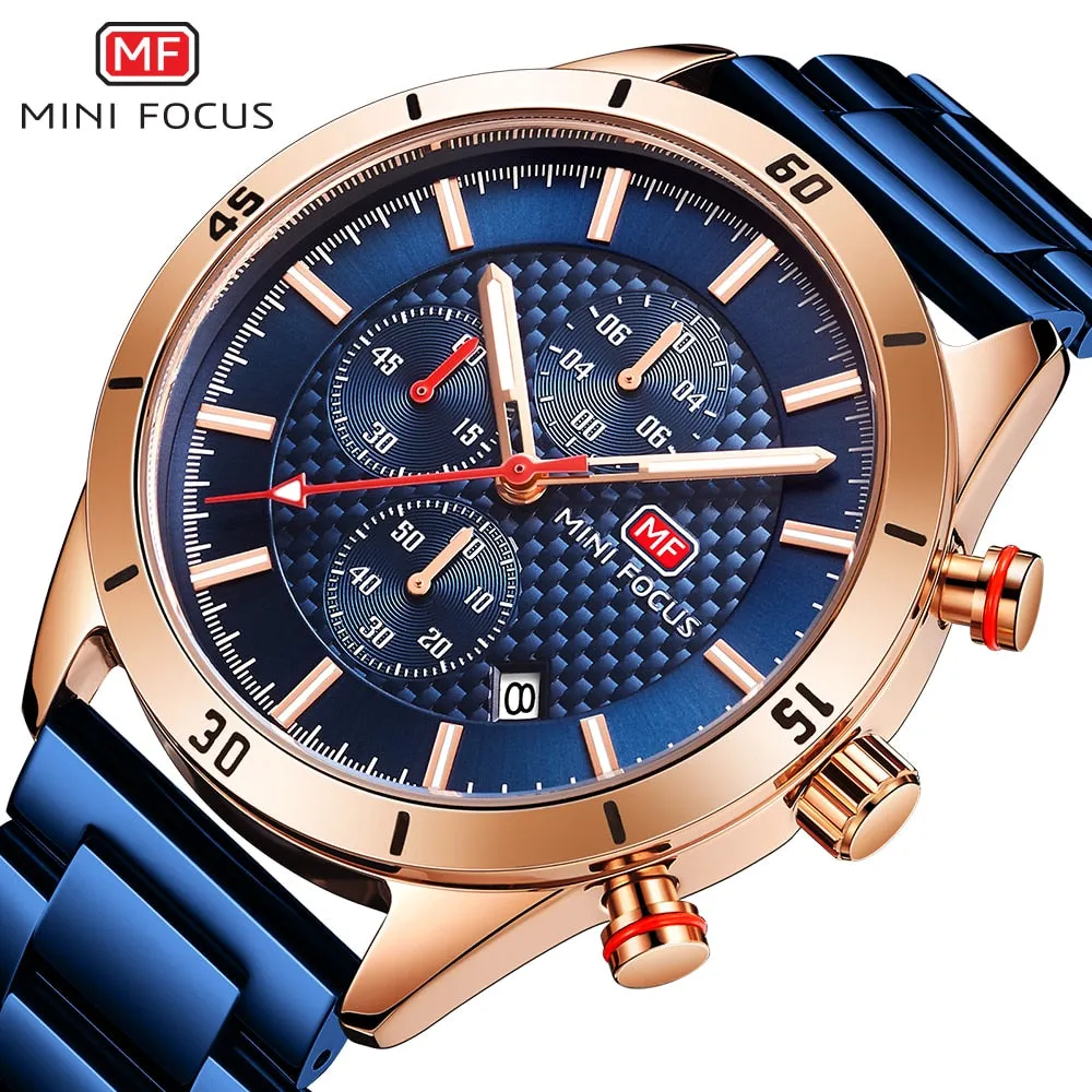 Relogio Masculino MINI FOCUS Men&#39;s Business Watch Top Brand Luxury Chronograph Waterproof Sports Stainless Steel Wristwatch