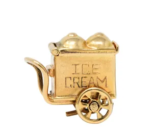Retro 14 Karat Gold Lucky In Love Ice Cream Cart Charm