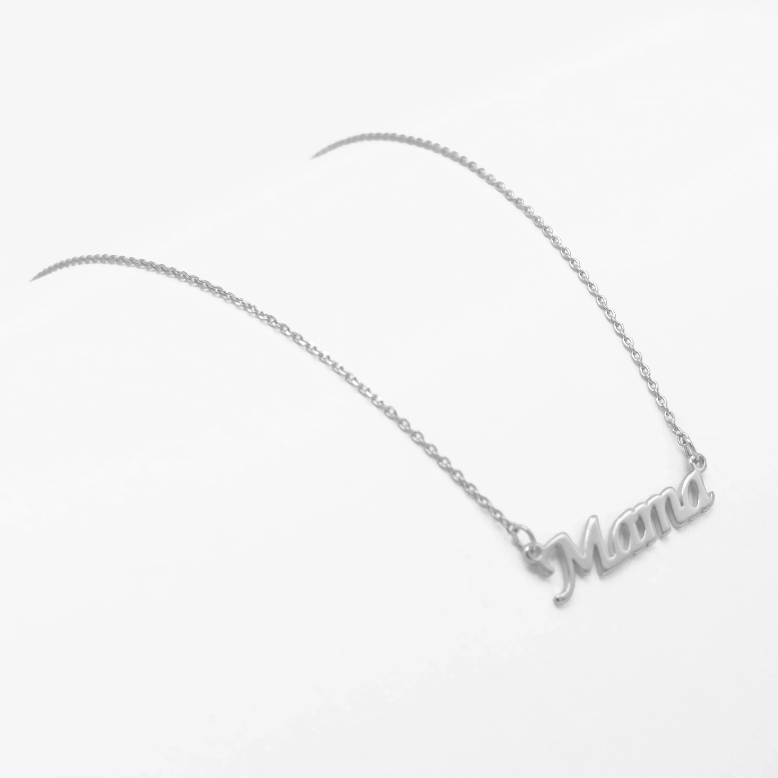 RHODIUM LETTER MAMA PENDANT SHORT NECKLACE # HNN90656RD(LD8)
