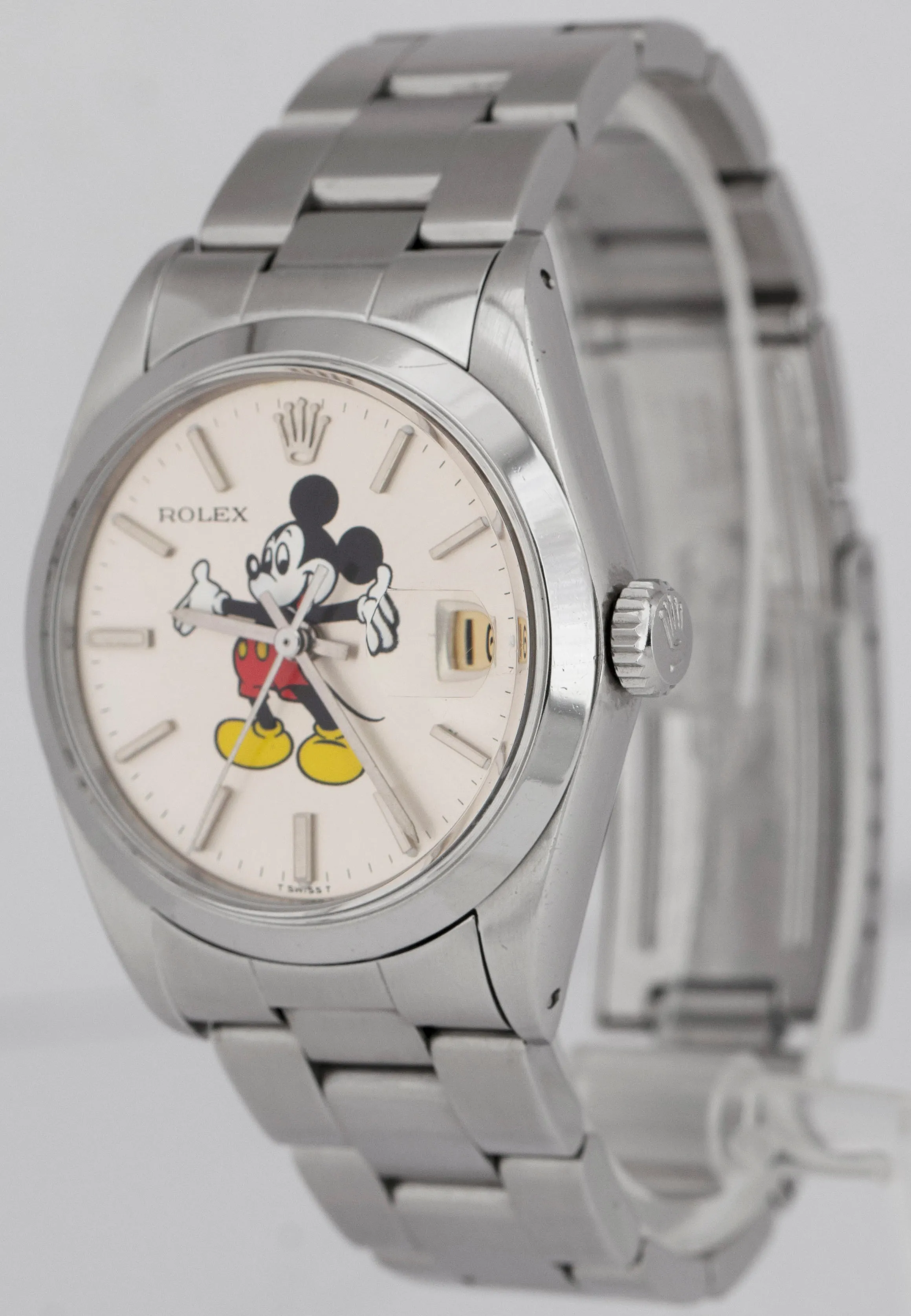 Rolex Oysterdate Precision Silver MICKEY MOUSE Stainless Steel 34mm Watch 6694