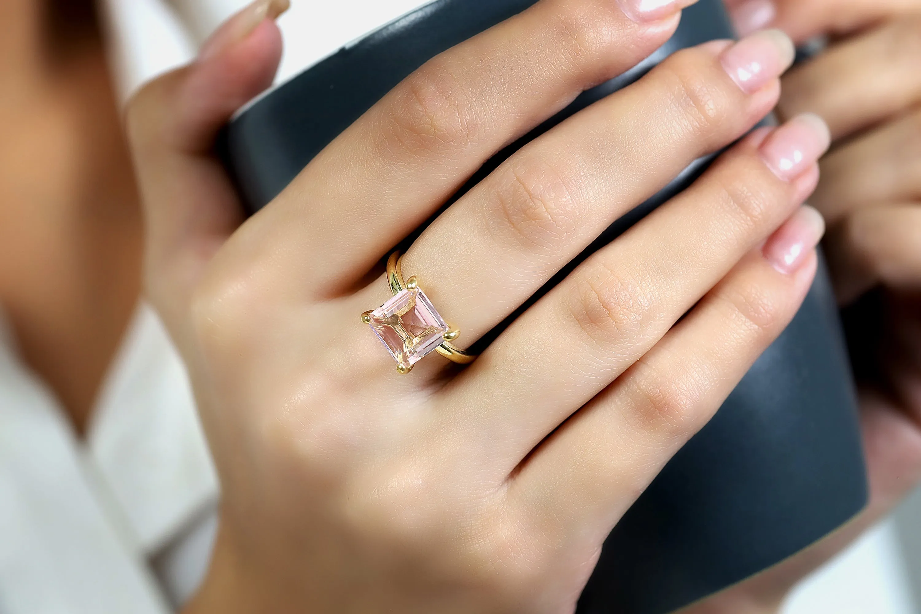 Rose Quartz Ring in 14k Rose Gold