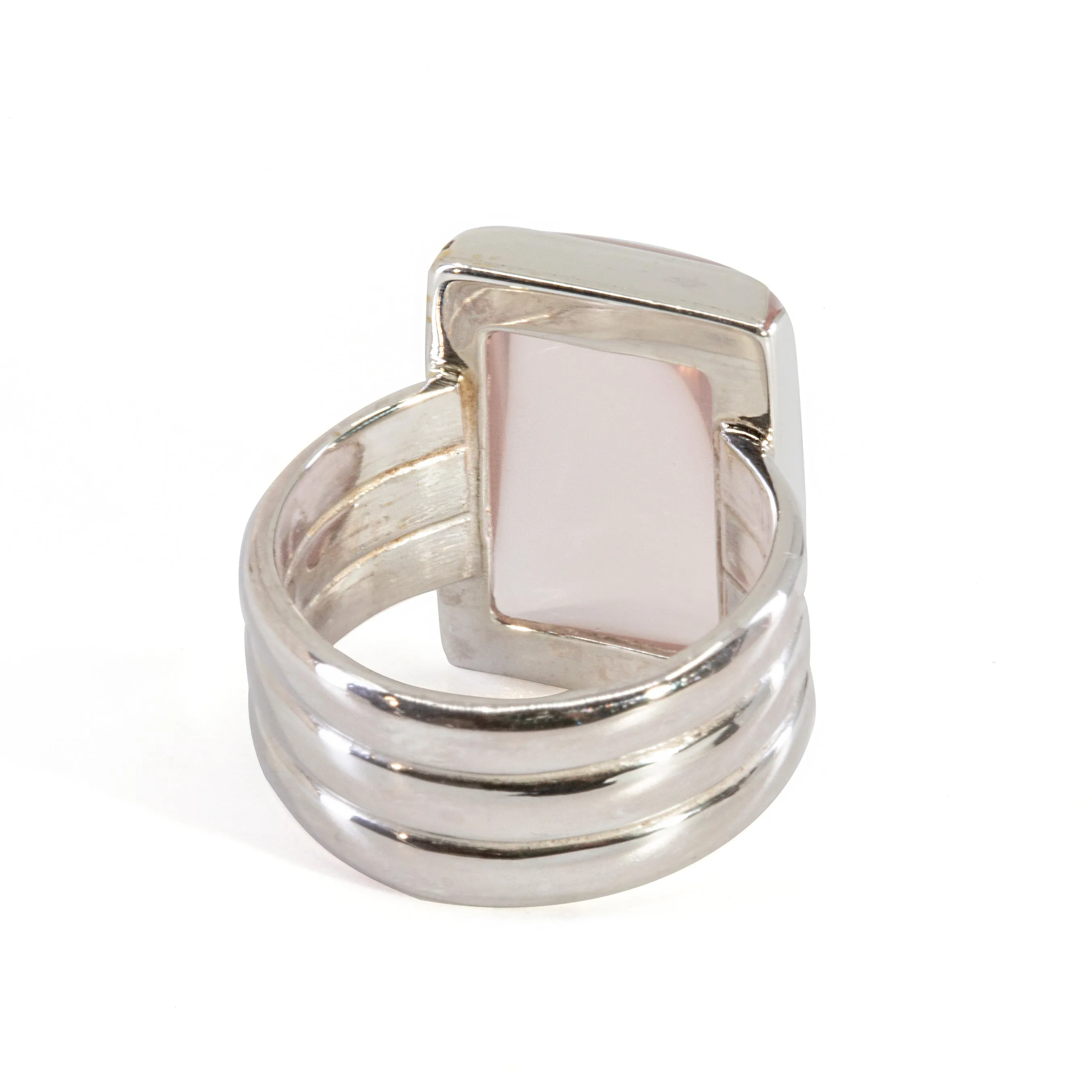 Rose Quartz Square Cabochon Handcrafted Sterling Silver Triple Band Ring