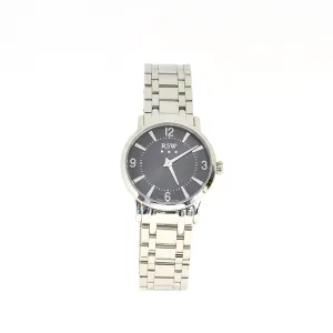 Rsw Ladies Stainless Steel Watch With Metal Bracelet & Black Dial