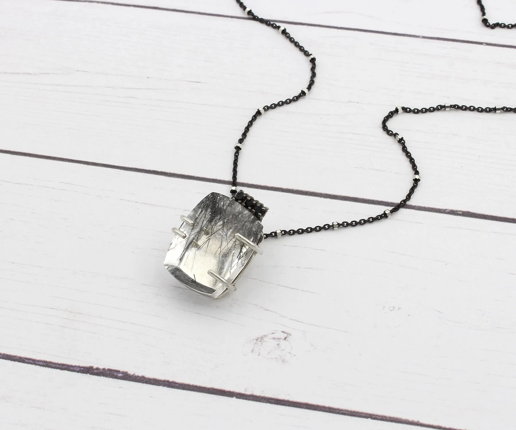 Rutilated Quartz Small Square Ombre Necklace