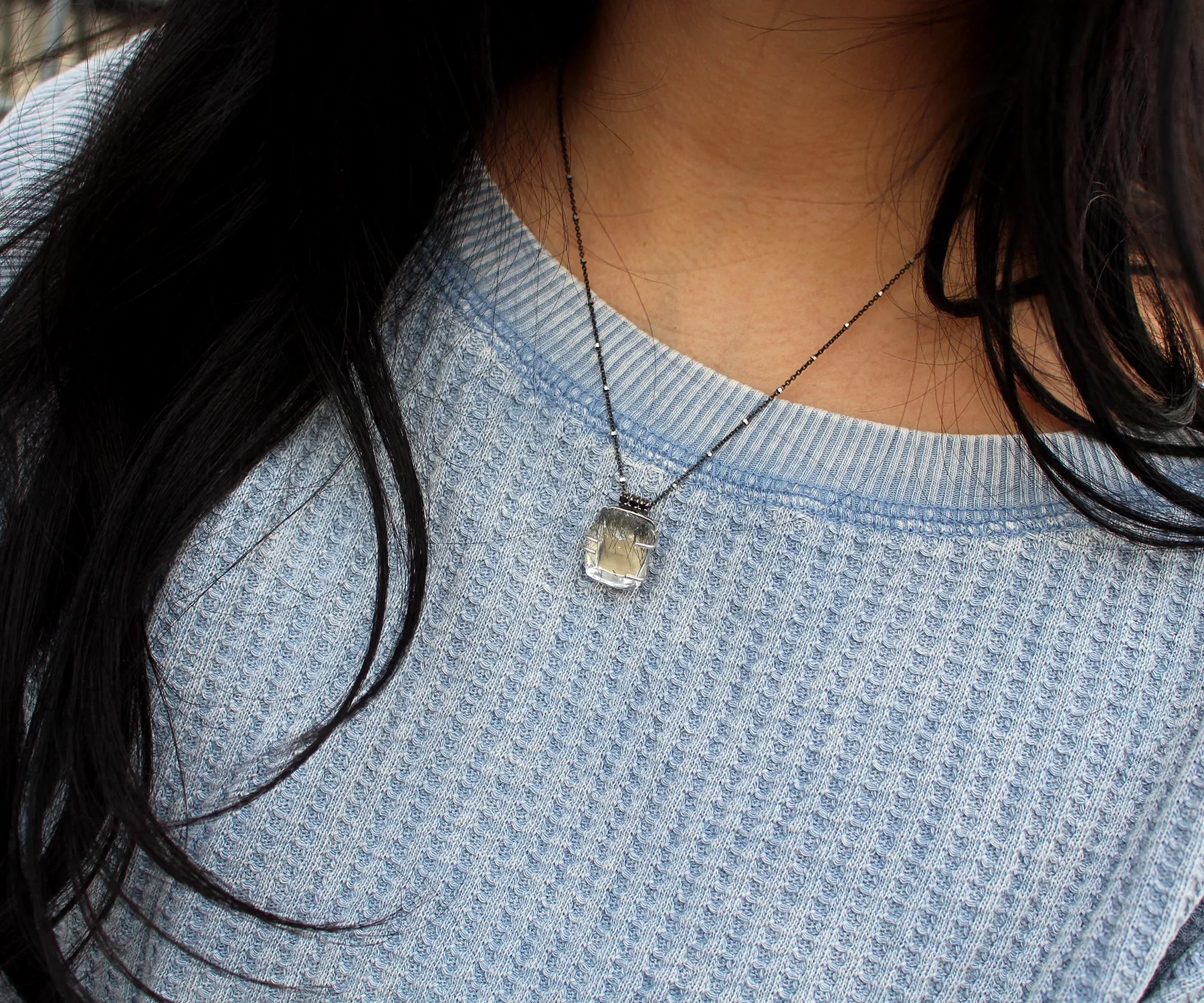 Rutilated Quartz Small Square Ombre Necklace
