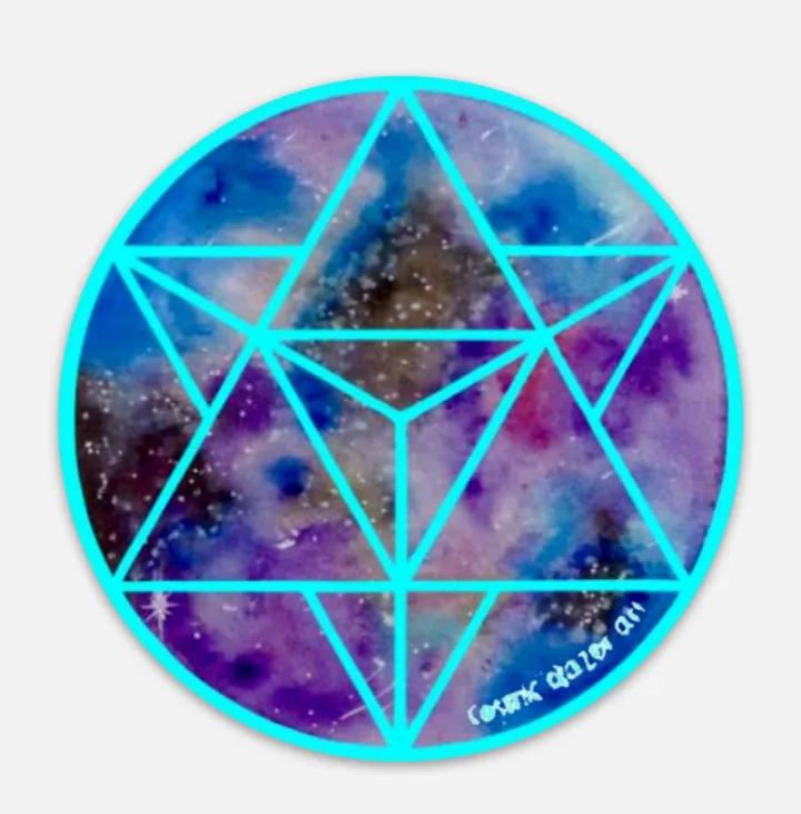 Sacred Geometry Cosmic sticker - Celestial Merkabah (CYAN)