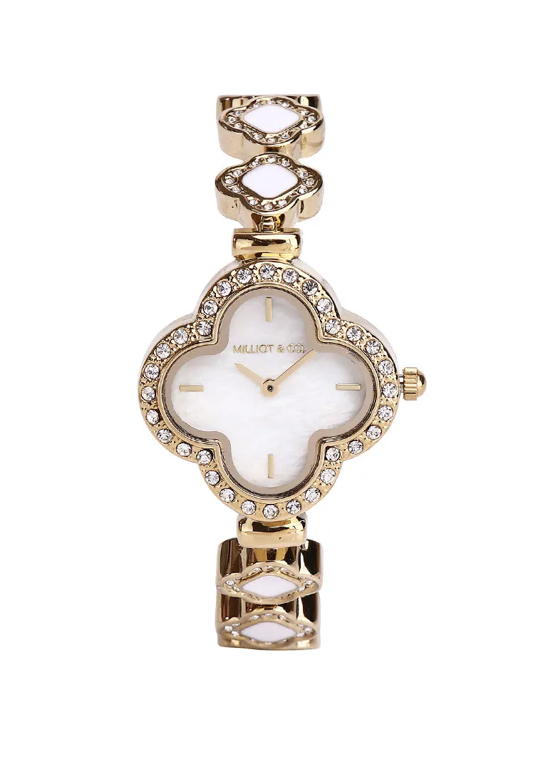 Saia Gold Metal Watch with Necklace Set (Gold)
