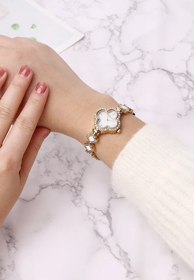 Saia Gold Metal Watch with Necklace Set (Gold)