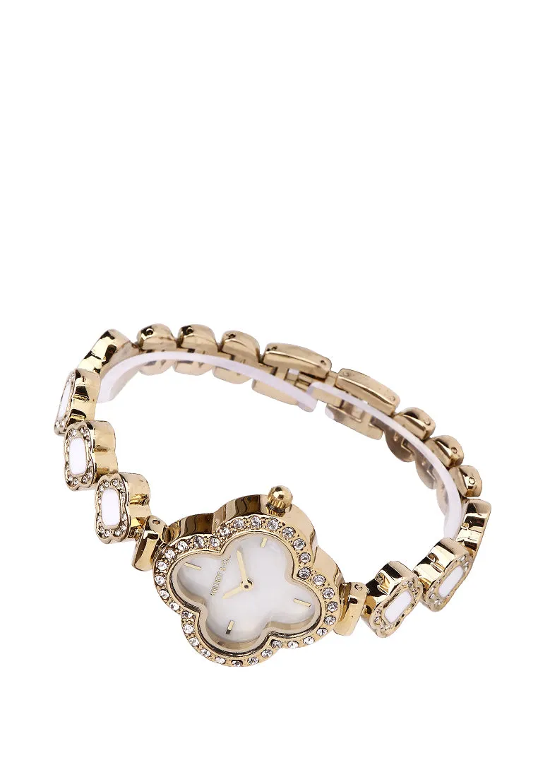 Saia Gold Metal Watch with Necklace Set (Gold)