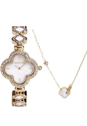 Saia Gold Metal Watch with Necklace Set (Gold)