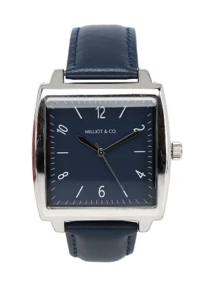 Sean Silver  Leather  Watch (Midnight Blue)