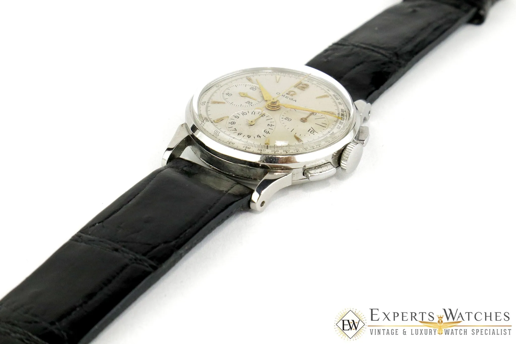 Serviced 1940's Omega 2277 Chronograph Watch Cal 27 Cal 321 Fancy Lug