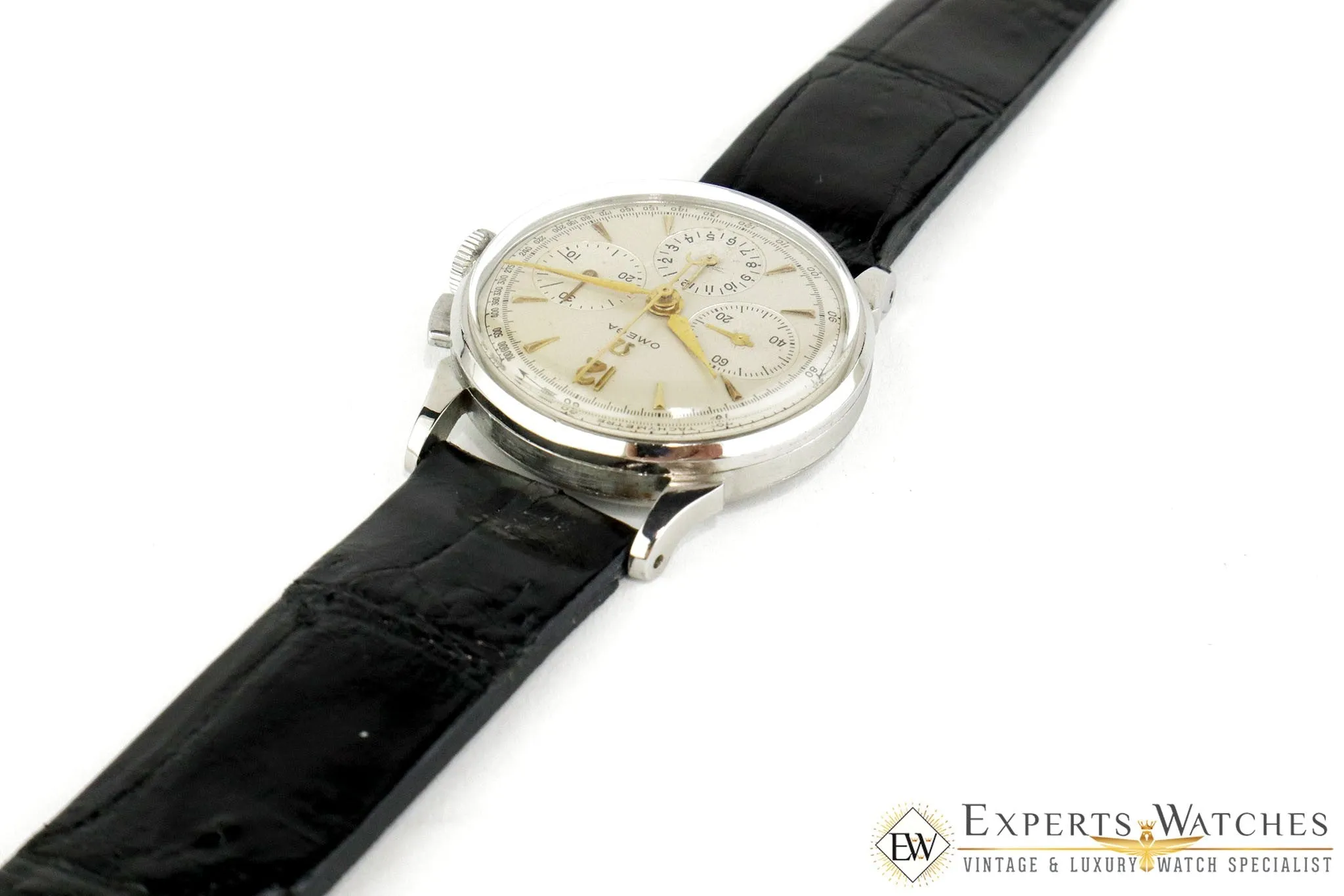 Serviced 1940's Omega 2277 Chronograph Watch Cal 27 Cal 321 Fancy Lug