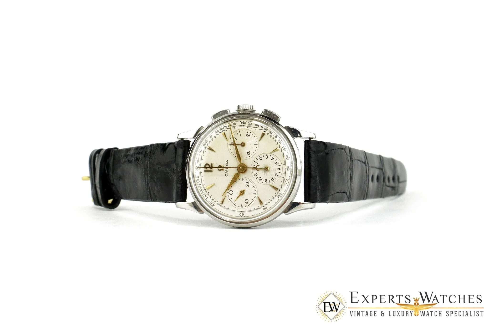 Serviced 1940's Omega 2277 Chronograph Watch Cal 27 Cal 321 Fancy Lug