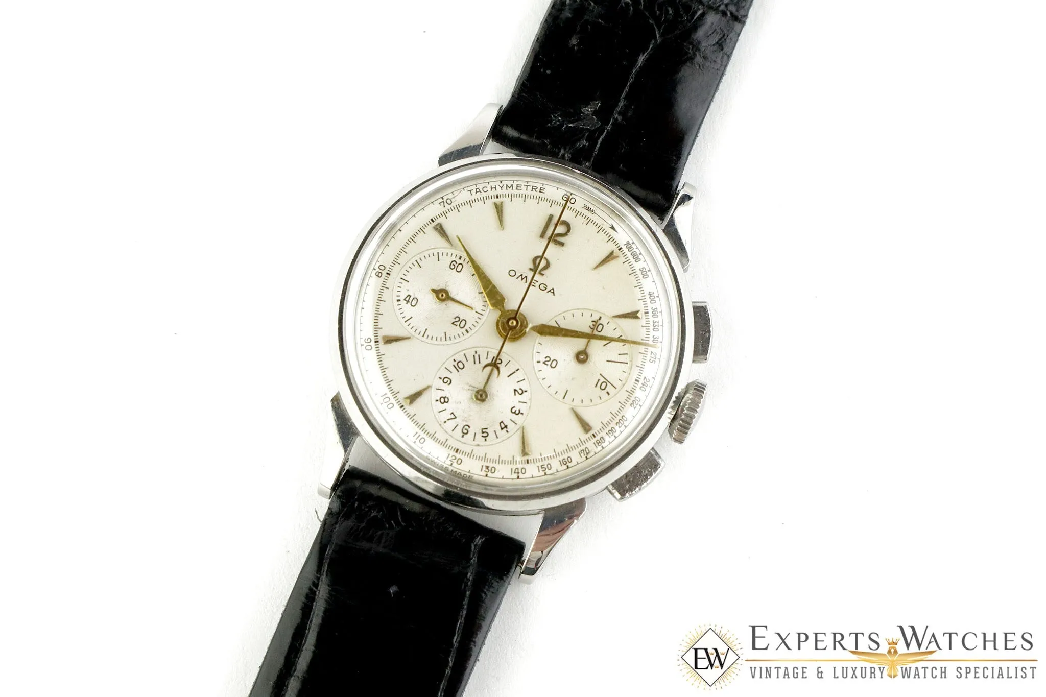 Serviced 1940's Omega 2277 Chronograph Watch Cal 27 Cal 321 Fancy Lug