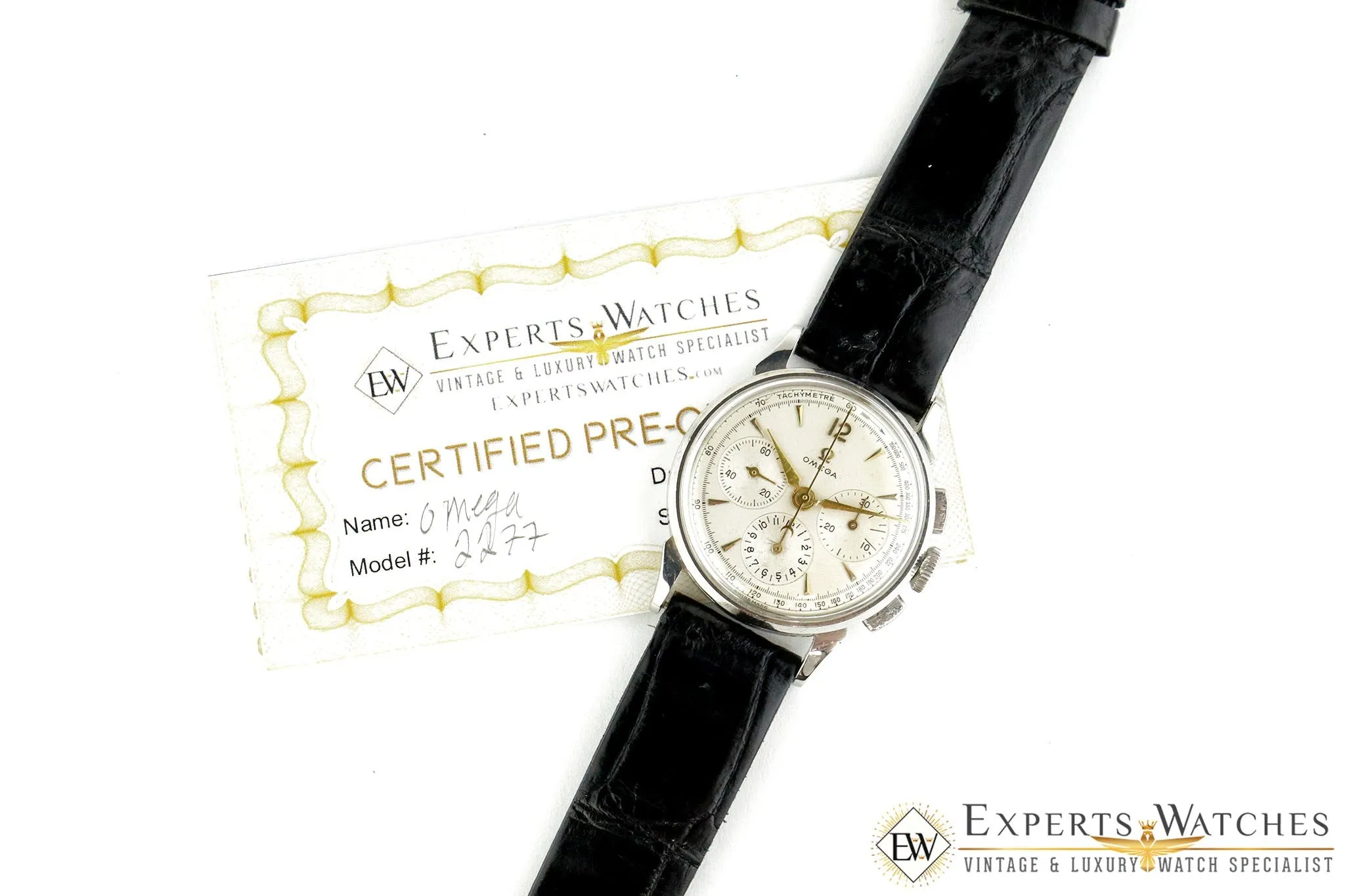 Serviced 1940's Omega 2277 Chronograph Watch Cal 27 Cal 321 Fancy Lug