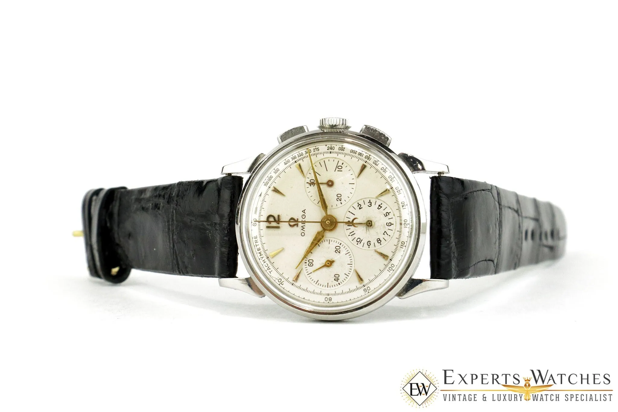Serviced 1940's Omega 2277 Chronograph Watch Cal 27 Cal 321 Fancy Lug