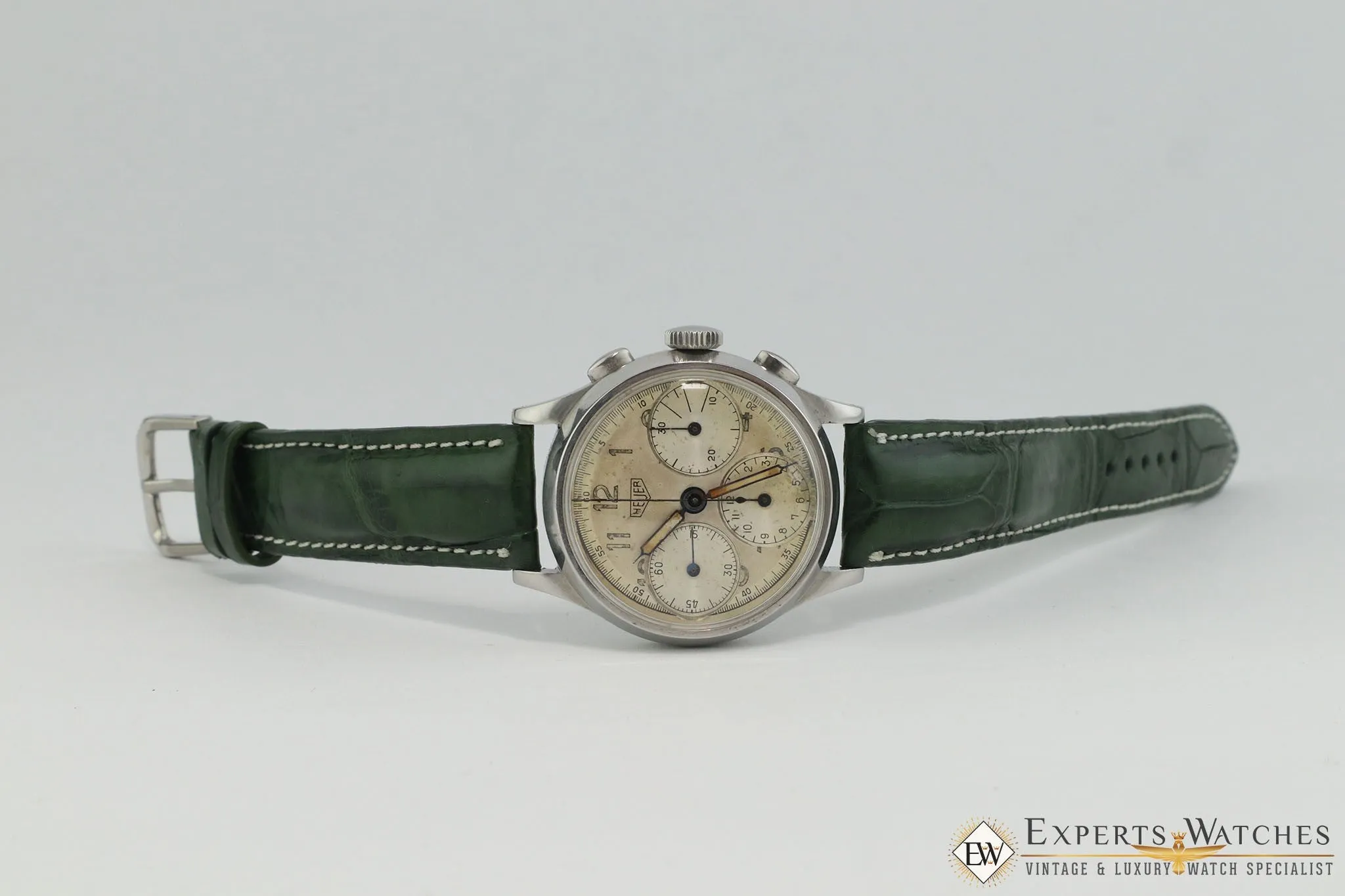 Serviced 1940's Vintage Heuer 345 Big Eye Chronograph Valjoux 71 Pre-Carrera