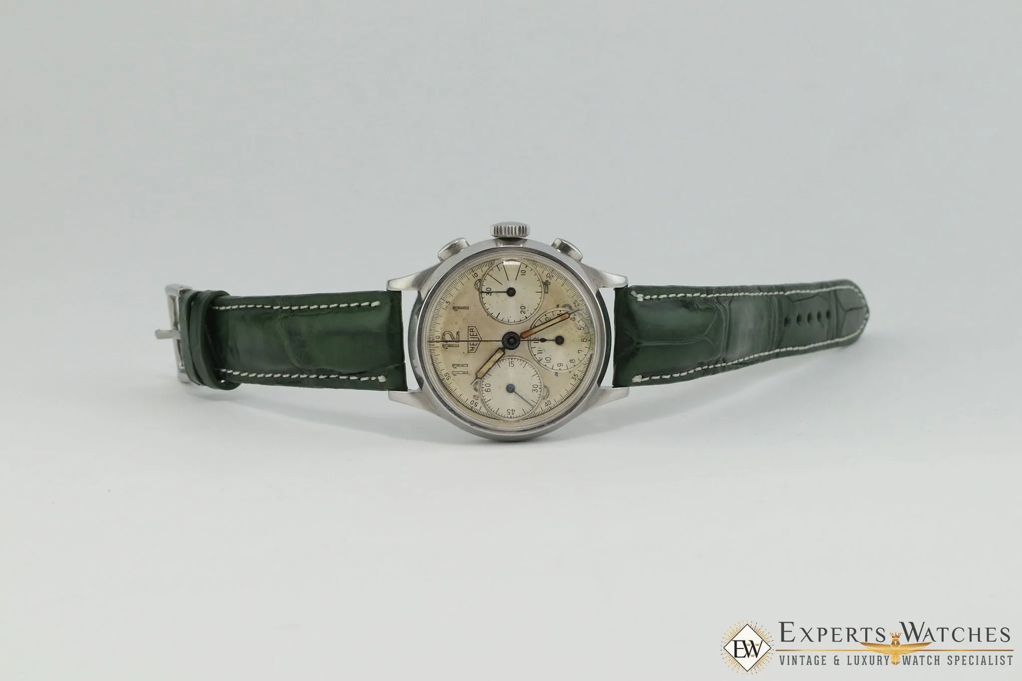 Serviced 1940's Vintage Heuer 345 Big Eye Chronograph Valjoux 71 Pre-Carrera