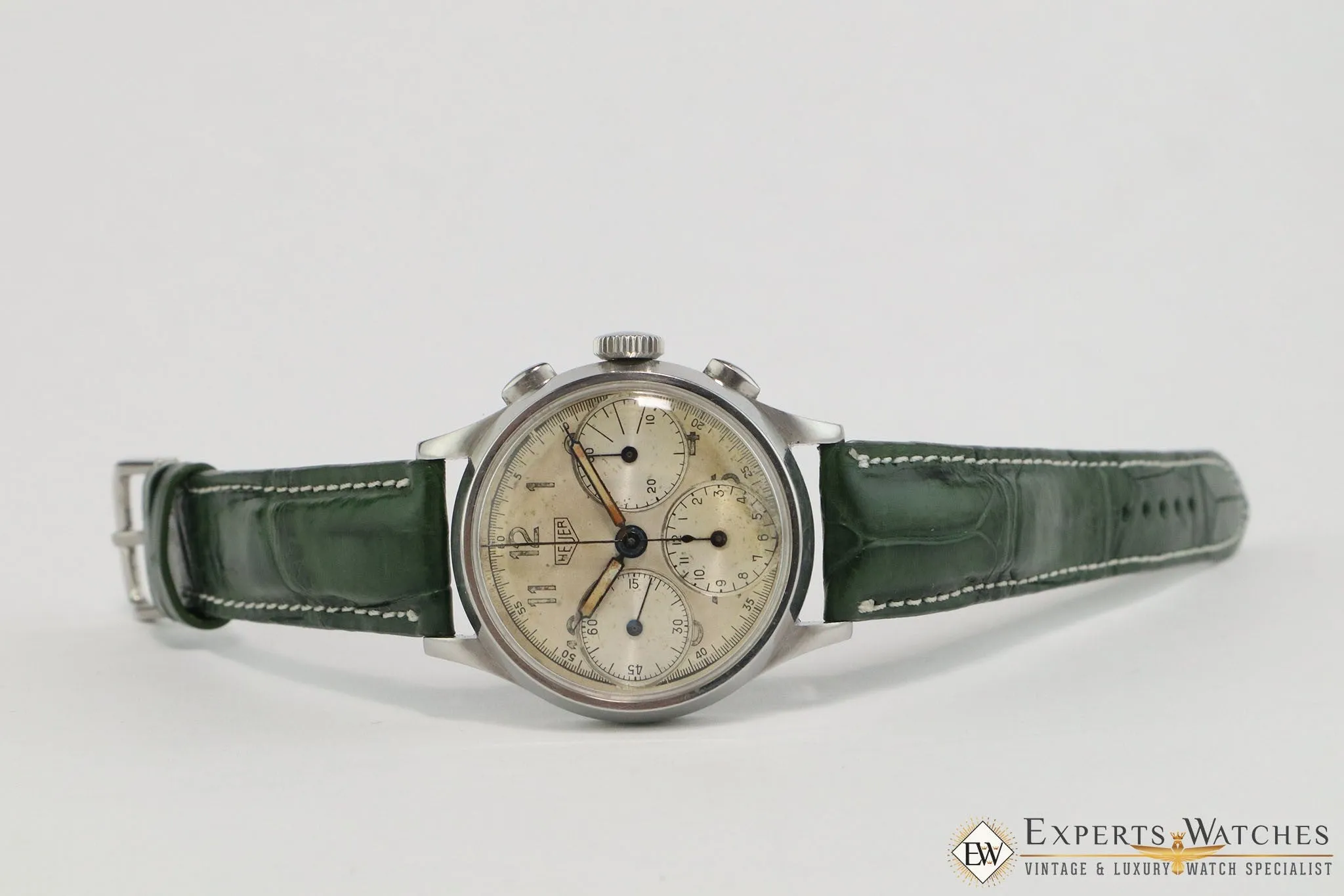 Serviced 1940's Vintage Heuer 345 Big Eye Chronograph Valjoux 71 Pre-Carrera