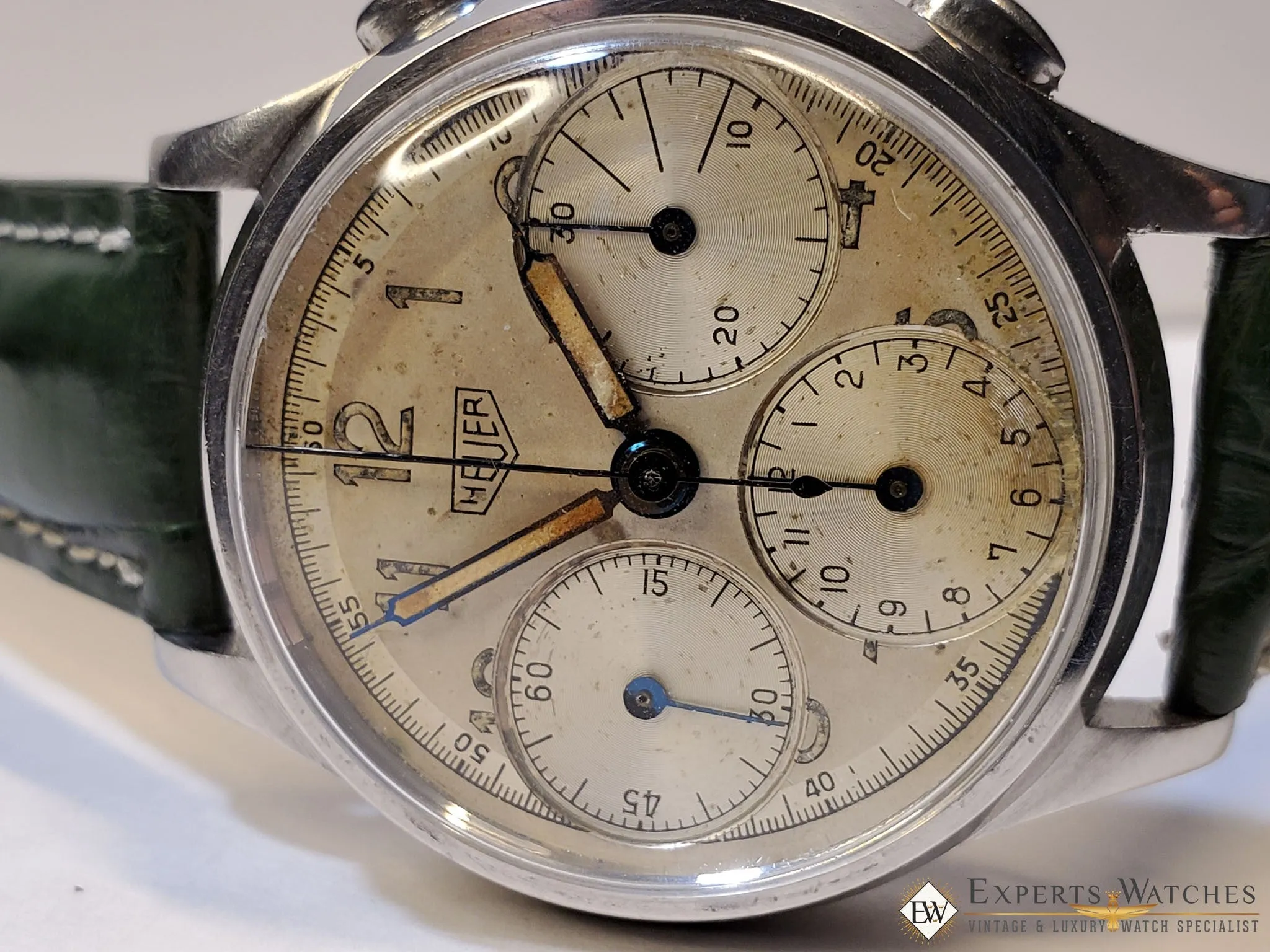 Serviced 1940's Vintage Heuer 345 Big Eye Chronograph Valjoux 71 Pre-Carrera