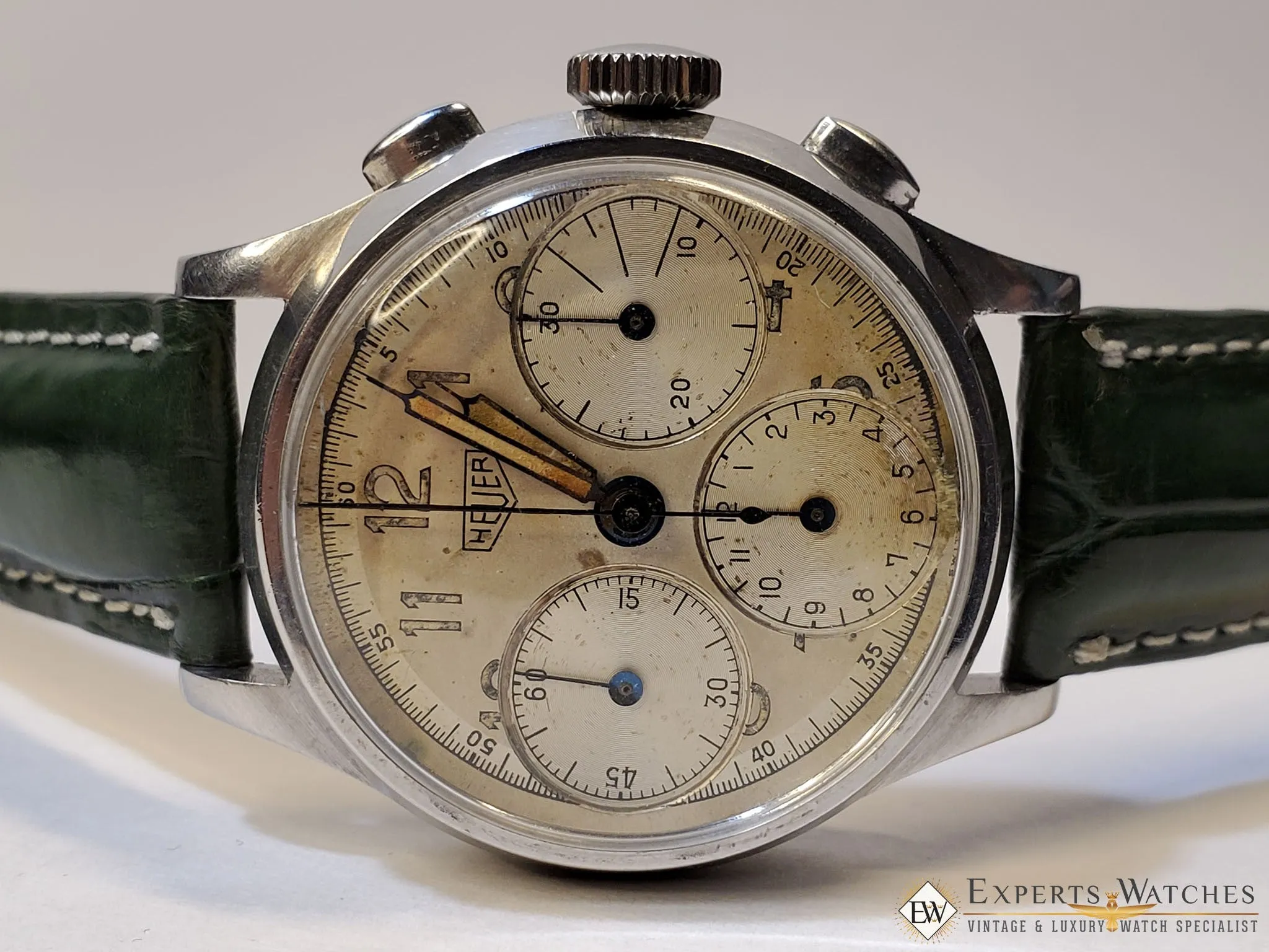 Serviced 1940's Vintage Heuer 345 Big Eye Chronograph Valjoux 71 Pre-Carrera