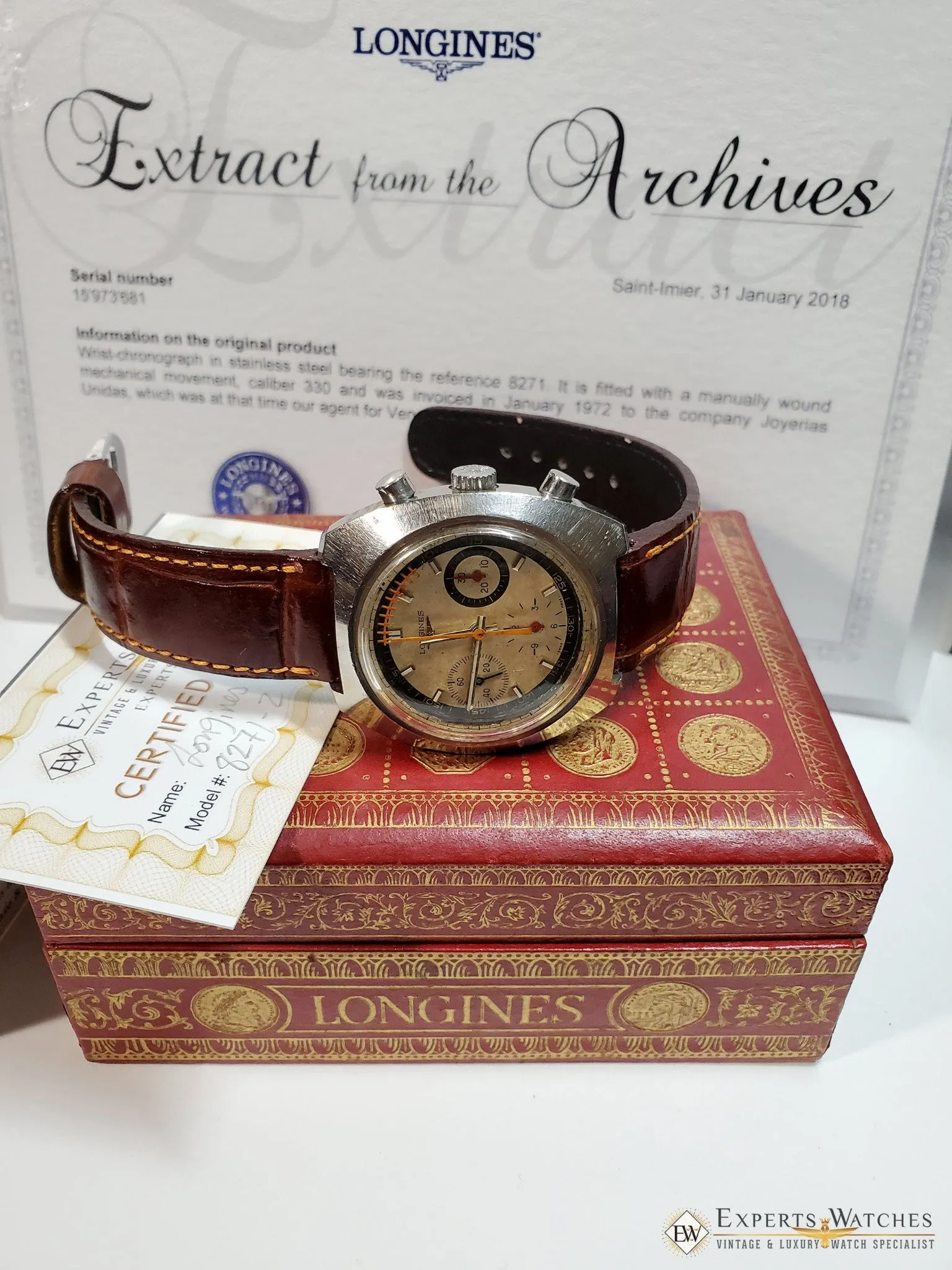 Serviced 1972 Vintage LONGINES NONIUS Chronograph 330 Valjoux 72 8271 Box watch