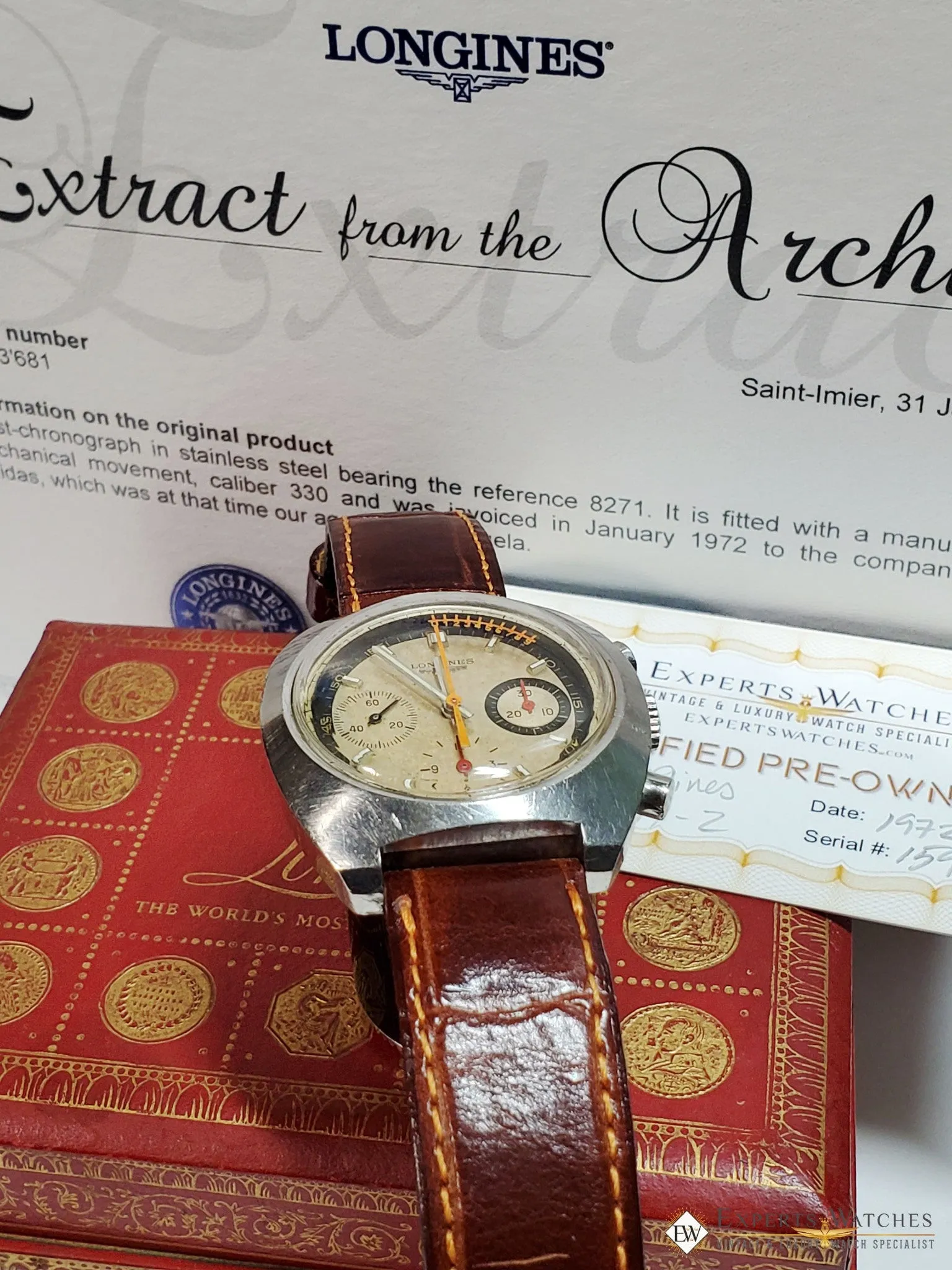 Serviced 1972 Vintage LONGINES NONIUS Chronograph 330 Valjoux 72 8271 Box watch