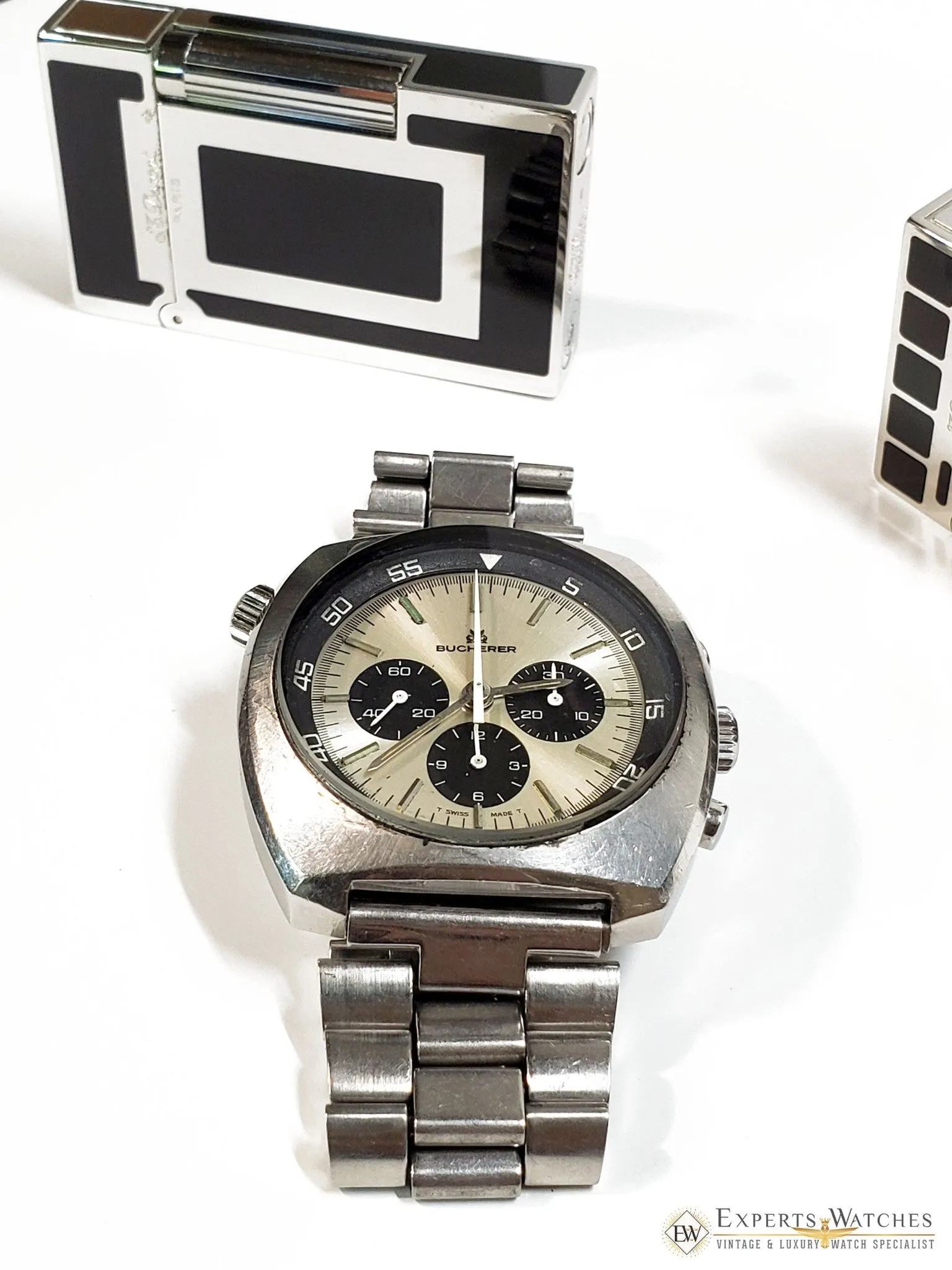 Serviced Vintage 1970s Bucherer Chronograph Panda 9653 Diving Soccer Timer Watch