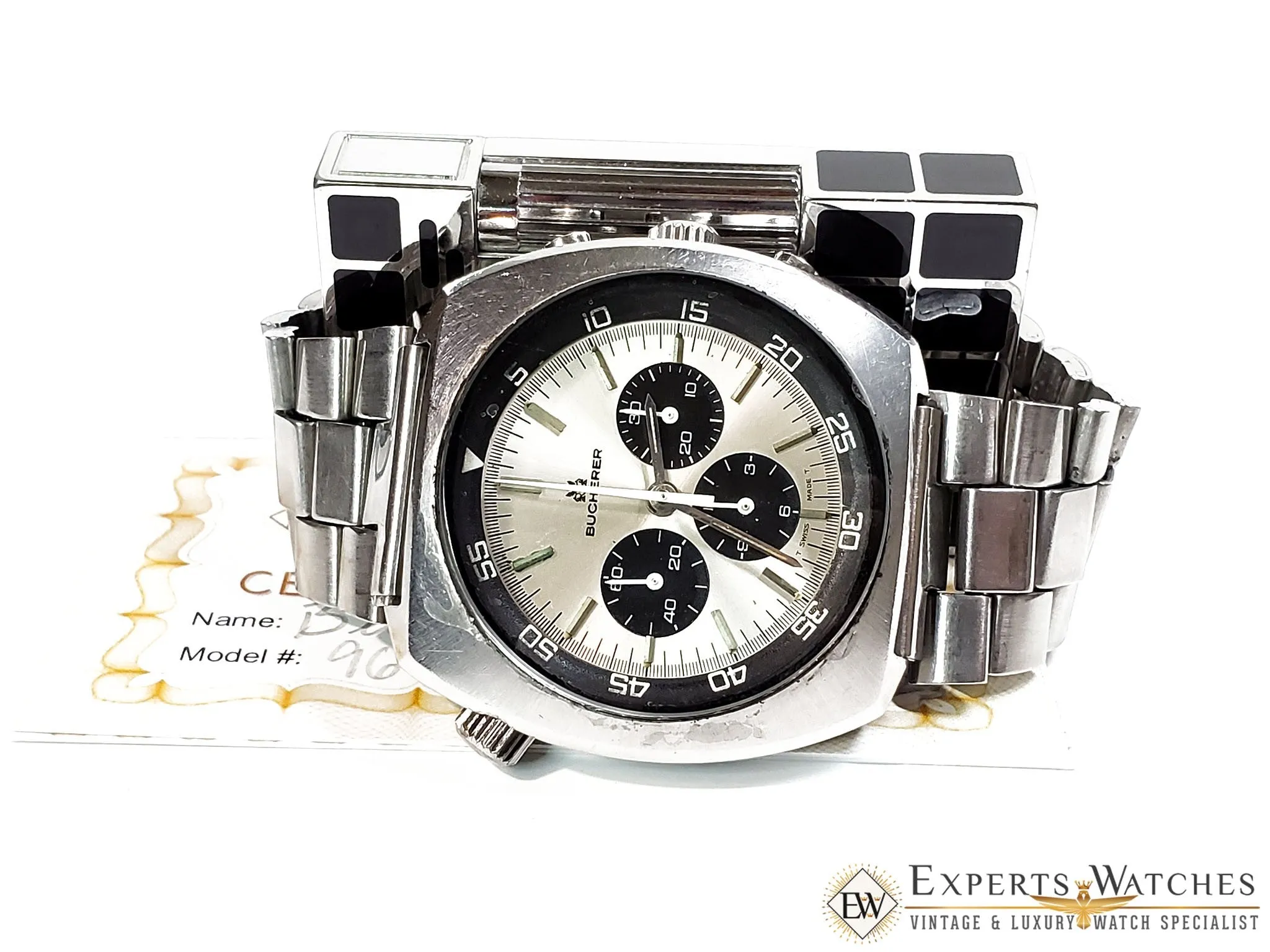 Serviced Vintage 1970s Bucherer Chronograph Panda 9653 Diving Soccer Timer Watch