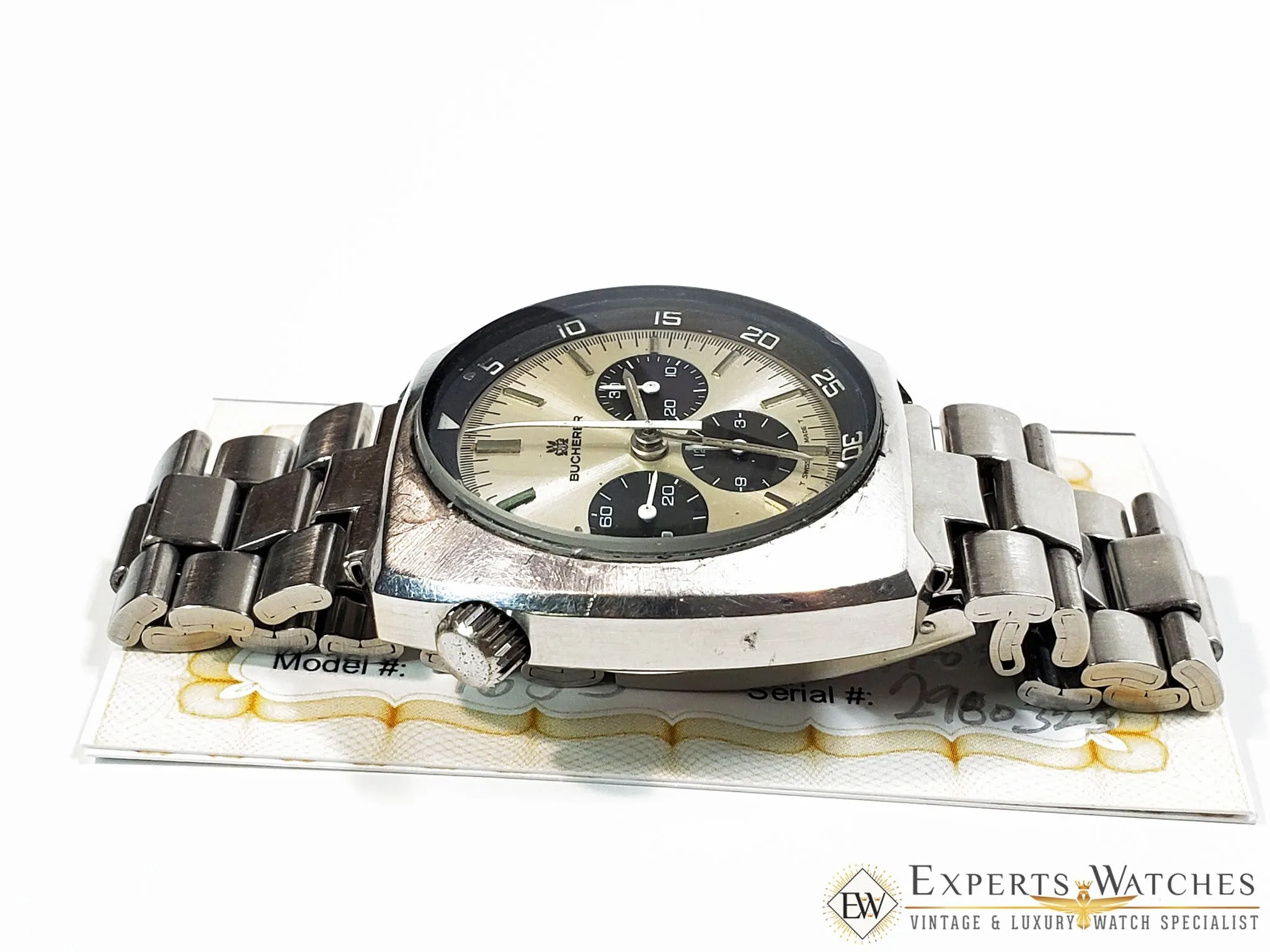 Serviced Vintage 1970s Bucherer Chronograph Panda 9653 Diving Soccer Timer Watch
