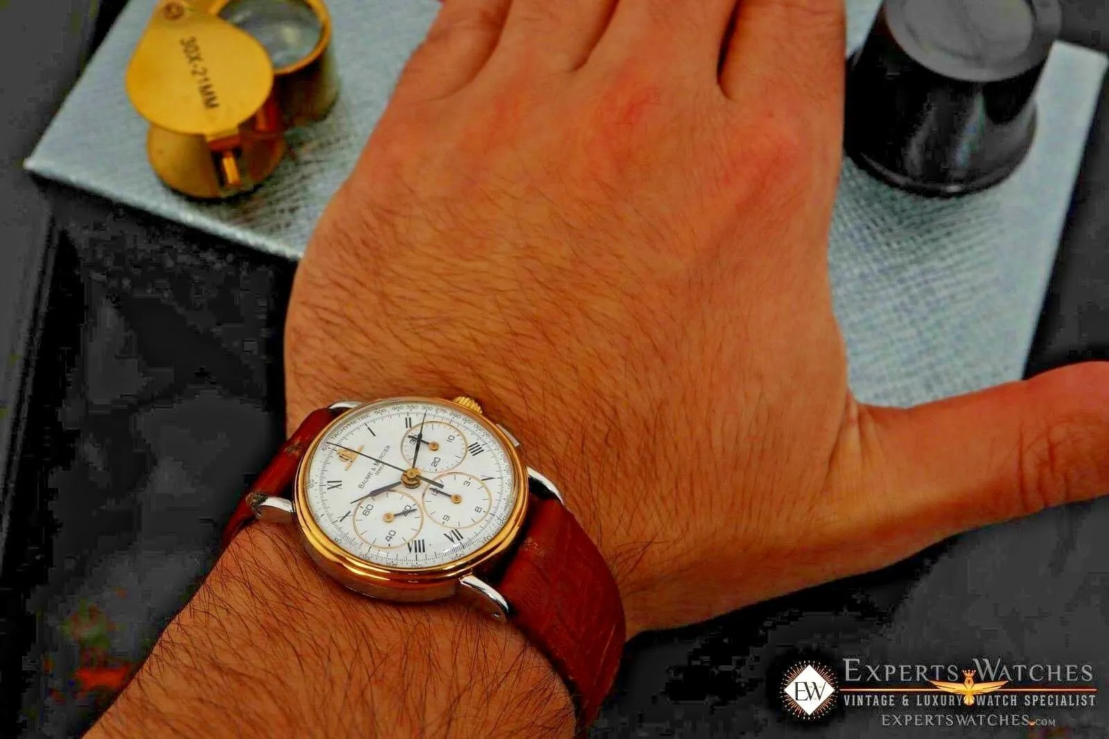 Serviced Vintage BAUME & MERCIER LEMANIA 1873 Chronograph 18K Gold Steel Watch