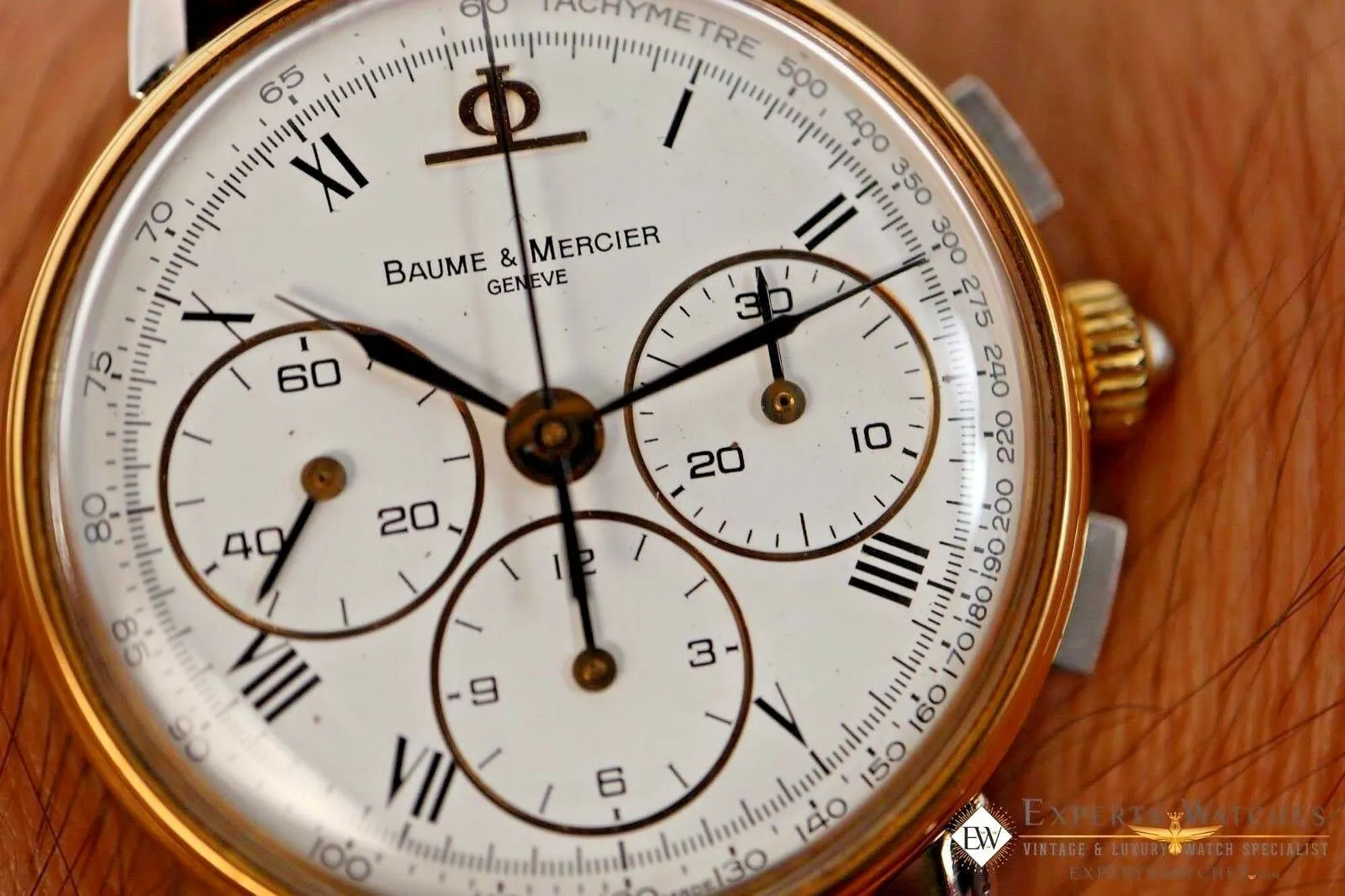Serviced Vintage BAUME & MERCIER LEMANIA 1873 Chronograph 18K Gold Steel Watch