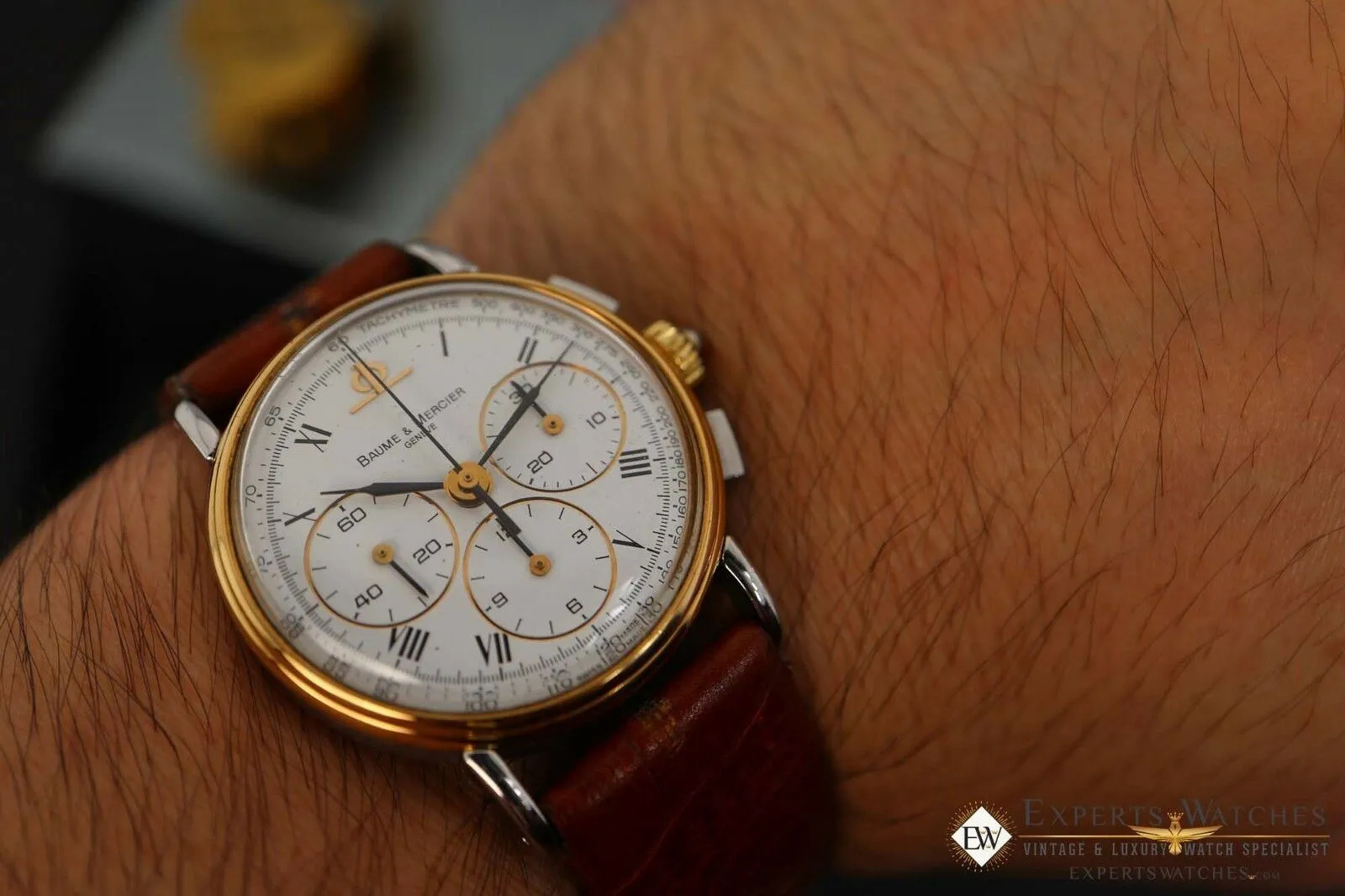 Serviced Vintage BAUME & MERCIER LEMANIA 1873 Chronograph 18K Gold Steel Watch