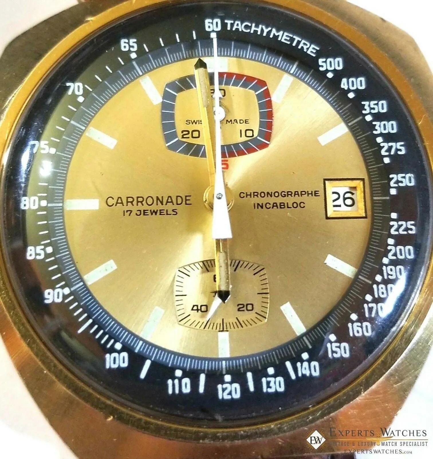 Serviced Vintage Carronade BullHead Chronograph Valjoux 7734 Gold 42.50 mm Watch