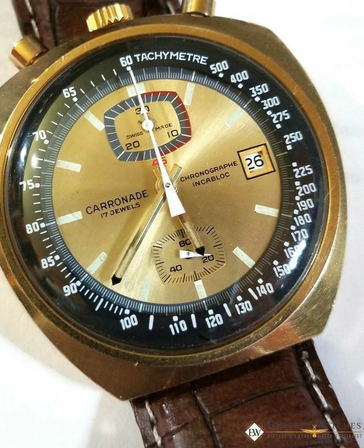 Serviced Vintage Carronade BullHead Chronograph Valjoux 7734 Gold 42.50 mm Watch
