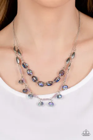 Sheen Season - Blue - Iridescent Bead Tiered Paparazzi Short Necklace