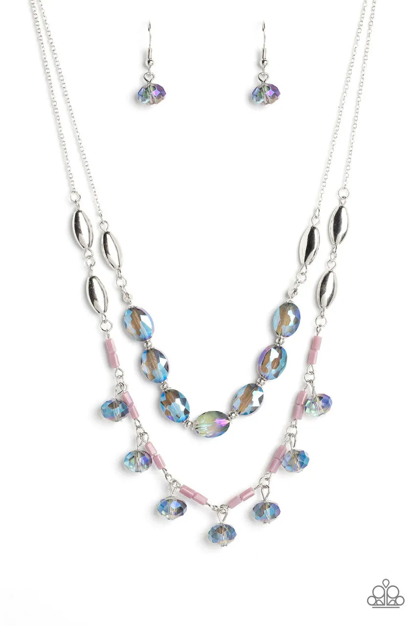 Sheen Season - Blue - Iridescent Bead Tiered Paparazzi Short Necklace