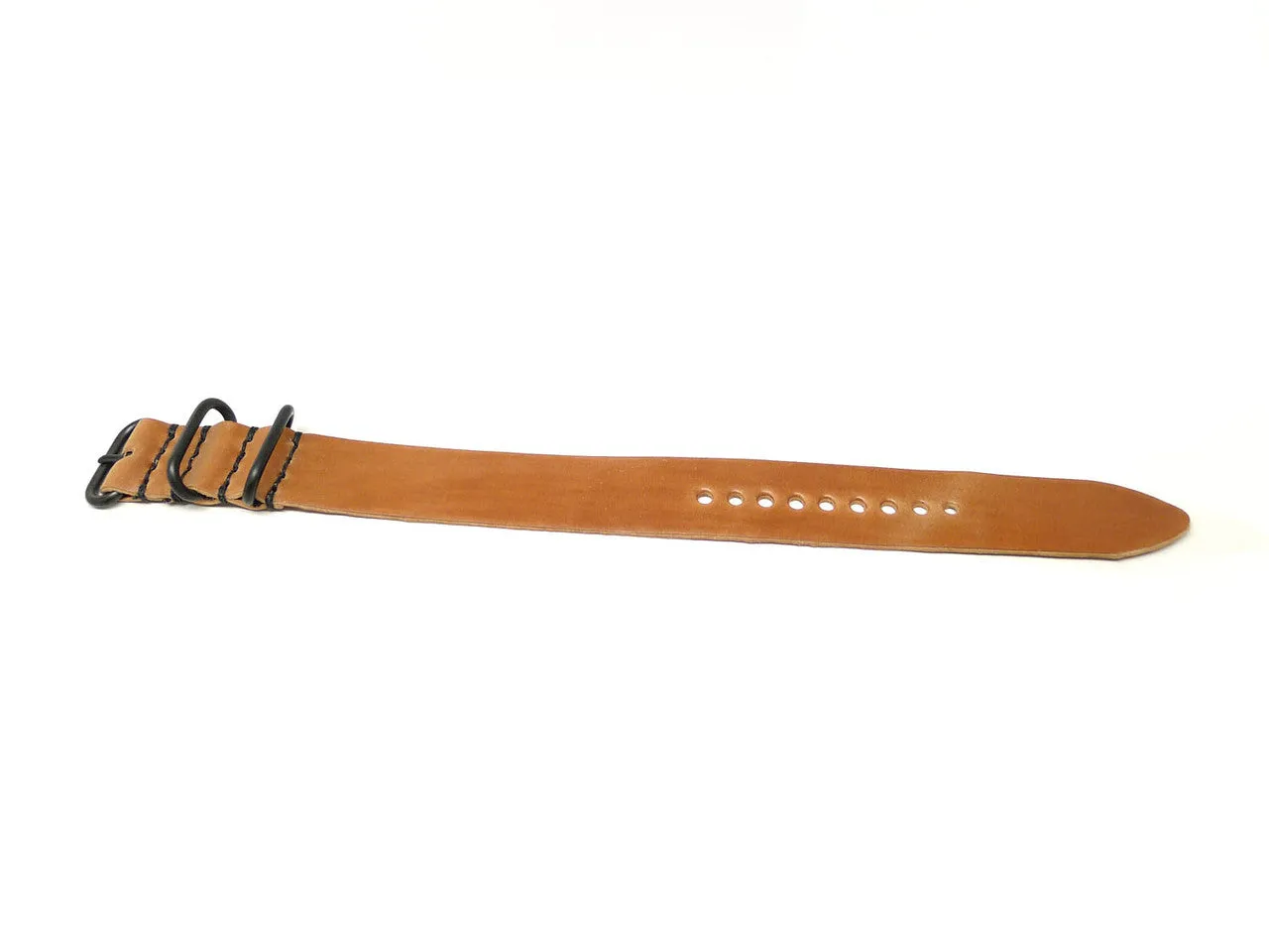 Shell Cordovan 1 Piece Military Leather Watch Strap - (PVD Buckle)